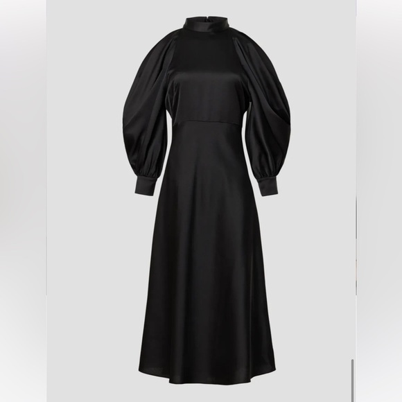 Arias New York Mock Neck Cold Shoulder Satin Midi Gown Black Size 4 Minimalist - Picture 11 of 11